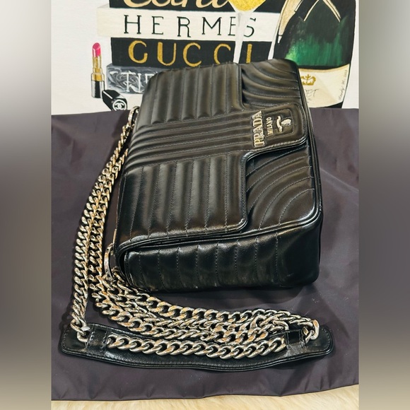 💎PRADA CHAIN FLAP SHOULDER BAG Diagramme Quilted Leather w/COA & Dust Bag - Picture 12 of 14